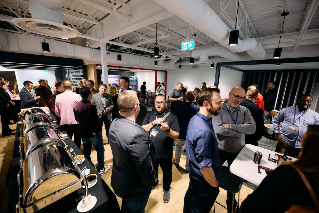 Professionals in the building, construction, and renovation industry gather on February 28, 2024 at the Calgary Construction Association offices to celebrate the ENBIX Calgary Community of Practice Kickoff.