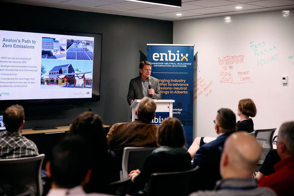 Neil Hawkins, Development Manager at Avalon Master Builder shares Avalon's Path to Net Zero Emissions story at the Calgary Construction Association.